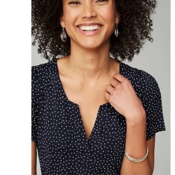 J. Jill 2X Navy Blue Polka Dot Wide Leg Belted Jumpsuit - Picture 6 of 12